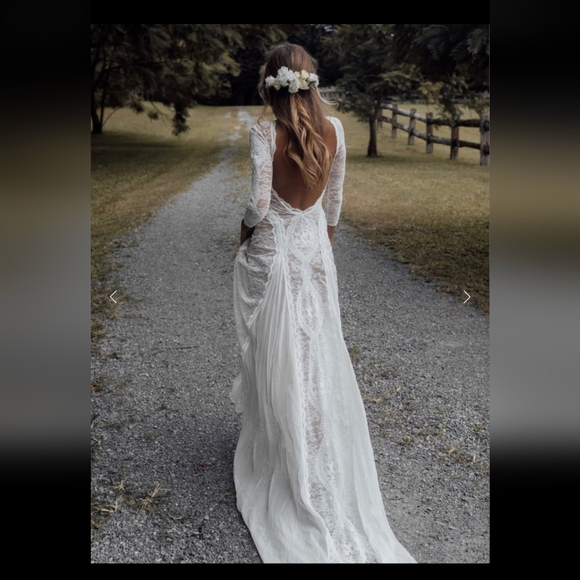 Grace Loves Lace Inca Lace Silk Wedding Dress Size Small Ivory/Nude and Tan - Picture 2 of 16